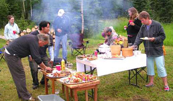 Cooking outside Tower Rock Lodge